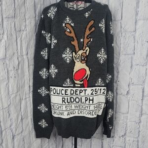 Funny Rudolph Ugly Christmas Sweater Men’s XXL Reindeer‎ Police Mugshot Holiday